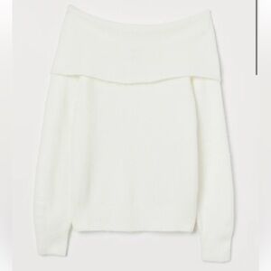 White fluffy knit off the shoulder sweater